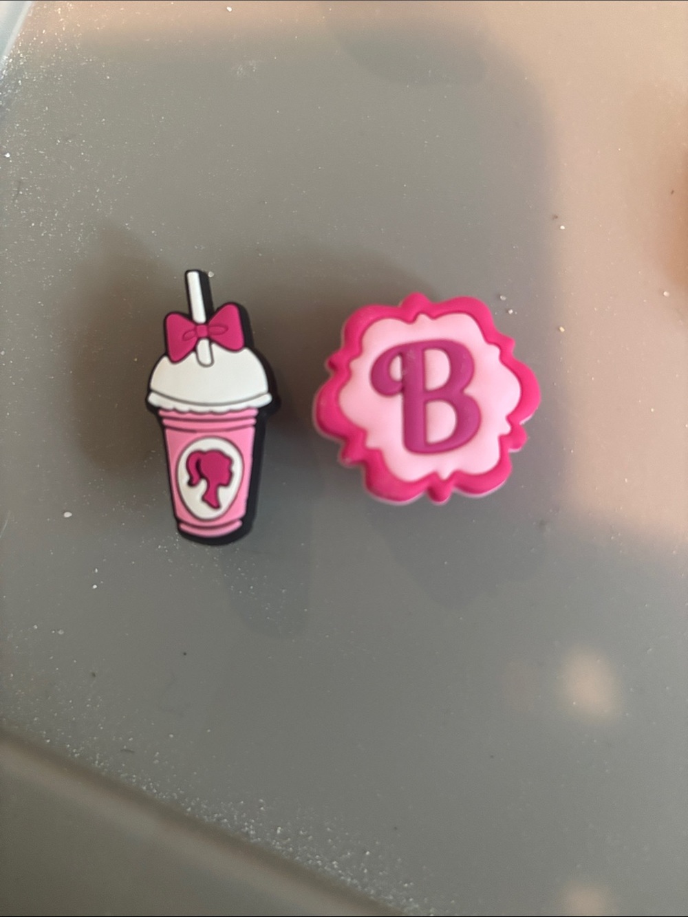 Pink Cup & 'B' Decorative Shoe Charms